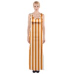 Vertical Stripes - White and Orange Maxi Thigh Split Dress