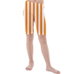 Vertical Stripes - White and Orange Kid s Mid Length Swim Shorts