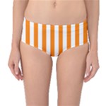 Vertical Stripes - White and Orange Mid-Waist Bikini Bottoms