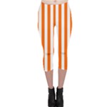 Vertical Stripes - White and Safety Orange Capri Leggings