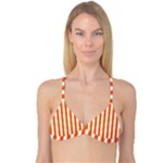 Vertical Stripes - White and Safety Orange Reversible Tri Bikini Top