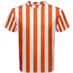 Vertical Stripes - White and Tangelo Orange Men s Cotton Tee