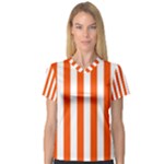 Vertical Stripes - White and Tangelo Orange Women s V-Neck Sport Mesh Tee