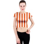 Vertical Stripes - White and Tangelo Orange Crew Neck Crop Top