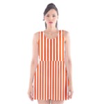 Vertical Stripes - White and Tangelo Orange Scoop Neck Skater Dress