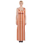 Vertical Stripes - White and Tangelo Orange Maxi Thigh Split Dress