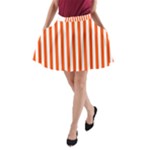 Vertical Stripes - White and Tangelo Orange A-Line Pocket Skirt