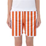 Vertical Stripes - White and Tangelo Orange Women s Basketball Shorts