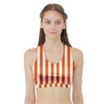 Vertical Stripes - White and Tangelo Orange Women s Sports Bra with Border