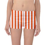 Vertical Stripes - White and Tangelo Orange Boyleg Bikini Bottoms