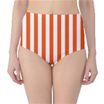 Vertical Stripes - White and Tangelo Orange High-Waist Bikini Bottoms