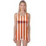 Vertical Stripes - White and Tangelo Orange One Piece Boyleg Swimsuit