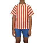 Vertical Stripes - White and Tangelo Orange Kid s Short Sleeve Swimwear