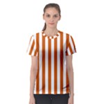 Vertical Stripes - White and Burnt Orange Women s Sport Mesh Tee