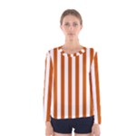 Vertical Stripes - White and Burnt Orange Women s Long Sleeve T-shirt