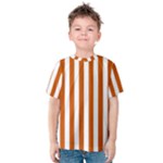 Vertical Stripes - White and Burnt Orange Kid s Cotton Tee