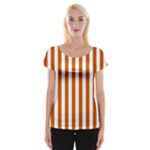 Vertical Stripes - White and Burnt Orange Women s Cap Sleeve Top