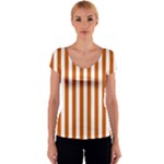 Vertical Stripes - White and Burnt Orange Women s V-Neck Cap Sleeve Top