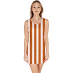 Vertical Stripes - White and Burnt Orange Bodycon Dress