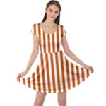 Vertical Stripes - White and Burnt Orange Cap Sleeve Dress