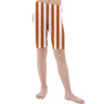 Vertical Stripes - White and Burnt Orange Kid s Mid Length Swim Shorts