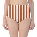 Vertical Stripes - White and Burnt Orange High-Waist Bikini Bottoms