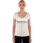 Vertical Stripes - White and Cornsilk Yellow Women s V-Neck Cap Sleeve Top