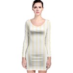 Vertical Stripes - White and Cornsilk Yellow Long Sleeve Bodycon Dress