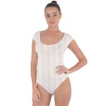 Vertical Stripes - White and Cornsilk Yellow Short Sleeve Leotard (Ladies)