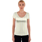 Vertical Stripes - White and Cream Yellow Women s V-Neck Cap Sleeve Top