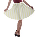 Vertical Stripes - White and Cream Yellow A-line Skater Skirt