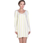 Vertical Stripes - White and Cream Yellow Long Sleeve Nightdress