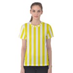 Vertical Stripes - White and Canary Yellow Women s Cotton Tee