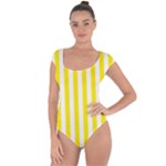 Vertical Stripes - White and Canary Yellow Short Sleeve Leotard (Ladies)