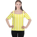 Vertical Stripes - White and Canary Yellow Women s Cutout Shoulder Tee