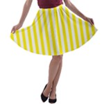 Vertical Stripes - White and Canary Yellow A-line Skater Skirt