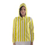 Vertical Stripes - White and Canary Yellow Hooded Wind Breaker (Women)