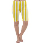 Vertical Stripes - White and Gold Yellow Cropped Leggings