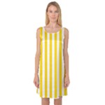 Vertical Stripes - White and Gold Yellow Sleeveless Satin Nightdress