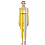 Vertical Stripes - White and Gold Yellow Long Sleeve Catsuit