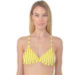 Vertical Stripes - White and Gold Yellow Reversible Tri Bikini Top