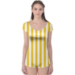 Vertical Stripes - White and Deep Lemon Yellow Boyleg Leotard (Ladies)