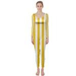 Vertical Stripes - White and Deep Lemon Yellow Long Sleeve Catsuit