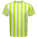 Vertical Stripes - White and Fluorescent Yellow Men s Cotton Tee