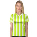 Vertical Stripes - White and Fluorescent Yellow Women s V-Neck Sport Mesh Tee