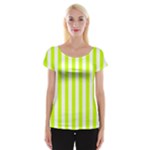 Vertical Stripes - White and Fluorescent Yellow Women s Cap Sleeve Top