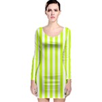 Vertical Stripes - White and Fluorescent Yellow Long Sleeve Bodycon Dress