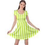 Vertical Stripes - White and Fluorescent Yellow Cap Sleeve Dress