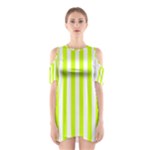 Vertical Stripes - White and Fluorescent Yellow Women s Cutout Shoulder Dress