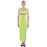 Vertical Stripes - White and Fluorescent Yellow Fitted Maxi Dress